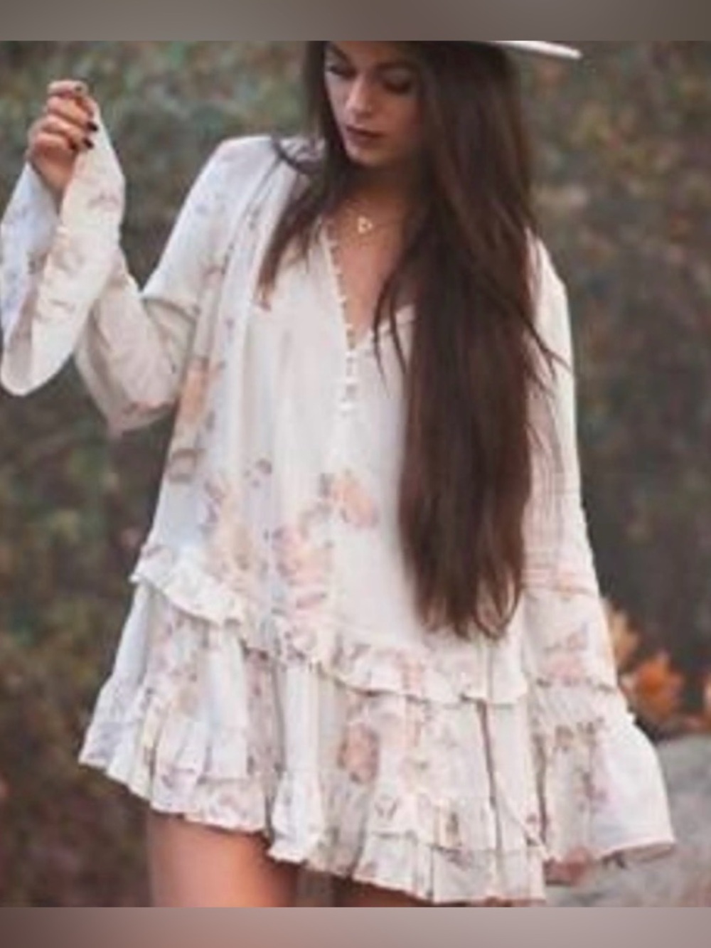 🤍Free People Boho Ruffle Floral Blouse in Cream and Blush🤍